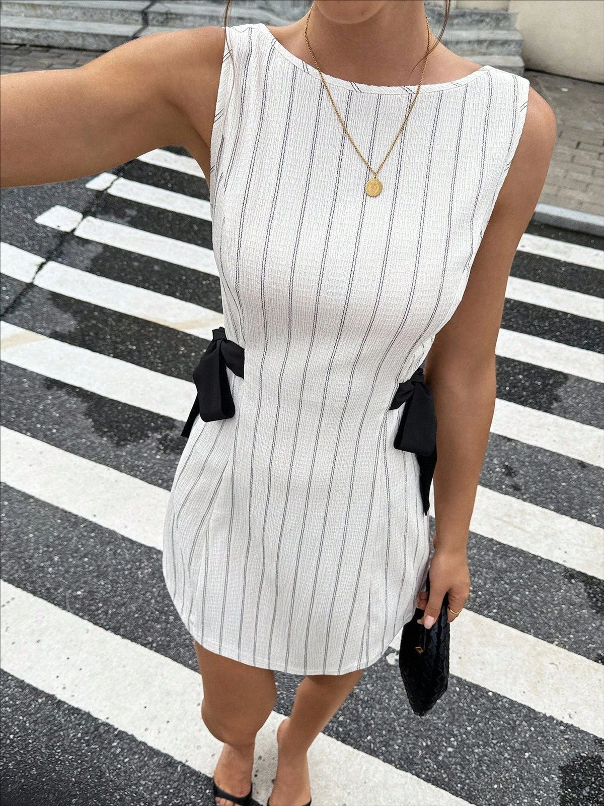 Josephina Striped Bow Mini Dress