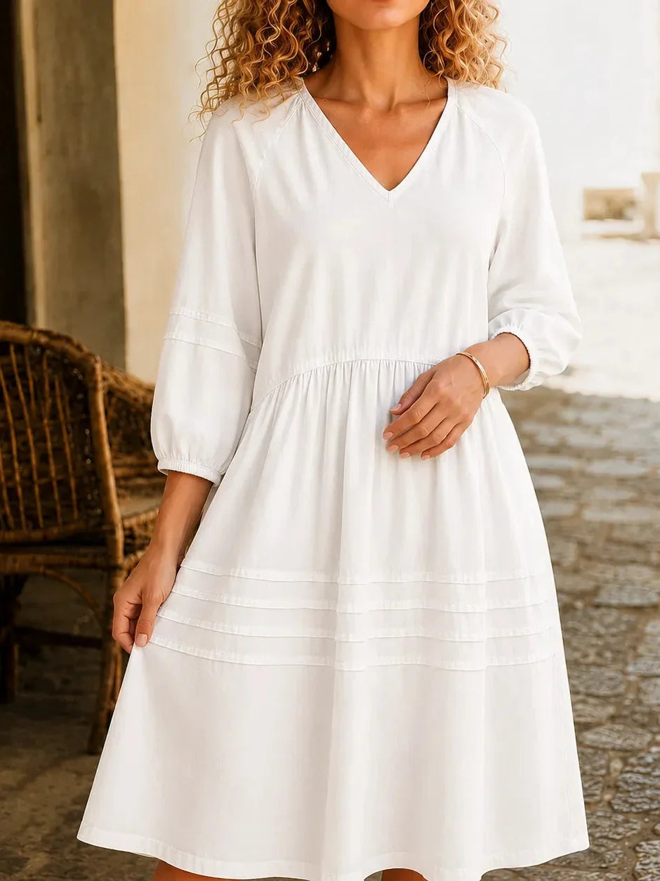 Margo & Main – Delphine White chambray denim midi dress, front view, US women’s sizes