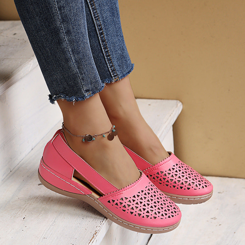 Melba Lane - pink cutout slip on shoes with elastic back, angled view, AU women's sizes