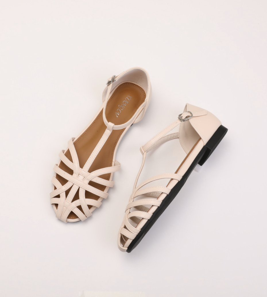 Melba Lane - white woven leather ankle strap flats, pair photographed from above, AU women's sizes