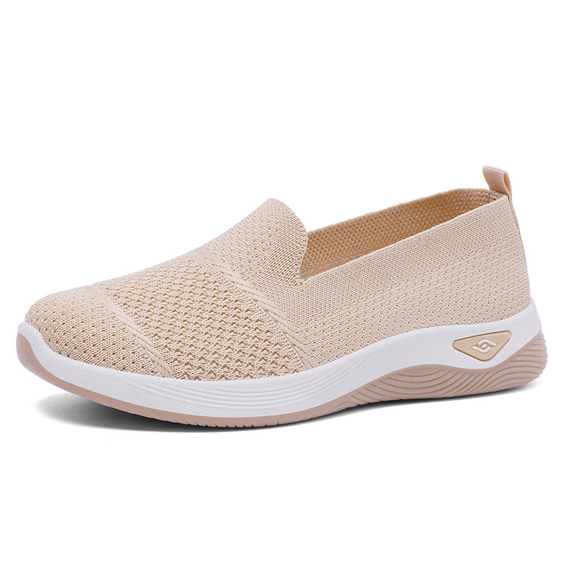 Melba Lane - beige knit slip on walking shoes, single shoe from the side, AU women's sizes