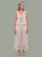 Melba Lane - white lace trim two piece set with wide leg pants, full length, AU women's sizes