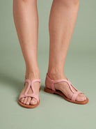 Melba Lane - pink metallic T-strap flat sandals with open toe, front view, AU women's sizes