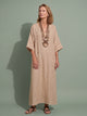 Melba Lane - brown wide sleeve resort maxi dress, full length view, AU women's sizes