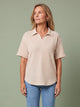 Melba Lane - apricot and white waffle knit polo top, full length view, AU women's sizes