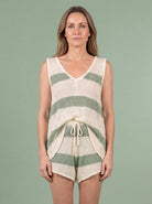 Melba Lane - green striped knit tank and shorts set, full length view, AU women's sizes