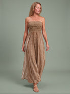 Melba Lane - olive printed strapless jumpsuit with wide leg, full length, AU women's sizes
