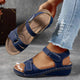 Melba Lane - blue cushioned wedge sandals with adjustable straps, worn view, AU women's sizes