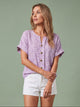 Melba Lane - lilac relaxed button through blouse, full length studio view, AU women's sizes