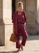 Margo & Main – Yael burgundy three-piece duster pant set, full front view, US women's sizes