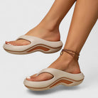 Margo & Main - cream cushioned arch-support thong sandals side view, US women's sizes