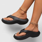 Margo & Main - black thong slide sandals with grooved platform tread, US women's sizes