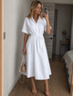 Margo & Main – Eden white eyelet button-front midi shirt dress, full front view, US women's sizes
