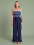 Melba Lane - navy strapless wide leg jumpsuit, full length studio view, AU women's sizes