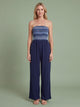 Melba Lane - navy strapless wide leg jumpsuit, full length studio view, AU women's sizes
