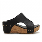 Margo & Main - black cork wedge slide sandals vamp and stud detail, US women's sizes