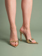Melba Lane - gold croc embossed stiletto mules with pointed toe, AU women's sizes