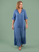 Melba Lane - blue tiered print maxi dress with tassel tie, full length, AU women's sizes