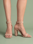 Melba Lane - orange ankle strap block heel sandals with square toe, side view, AU women's sizes