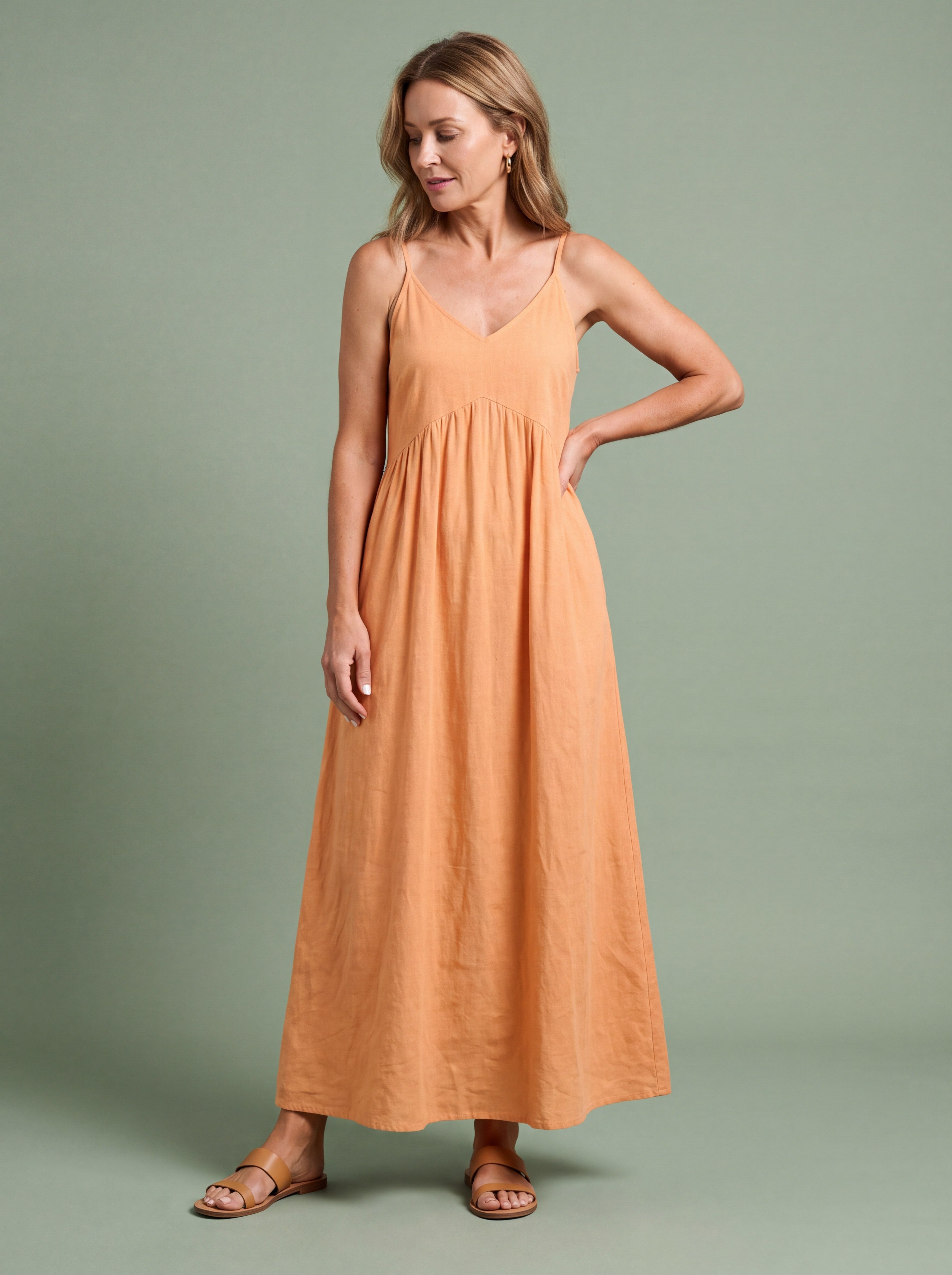 Melba Lane - orange cotton blend maxi dress with adjustable straps, AU women's sizes