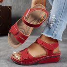 Melba Lane - red cushioned wedge sandals with adjustable straps, worn view, AU women's sizes