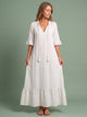 Melba Lane - white tiered print maxi dress with tassel tie, full length, AU women's sizes
