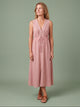 Melba Lane - pink sleeveless midi dress with a tie waist, full length view, AU women's sizes