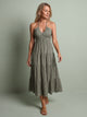 Melba Lane - green tiered smocked midi dress with flowy skirt, full length, AU women's sizes