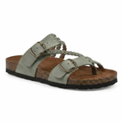Margo & Main - beige braided cork sandals toe loop and footbed close-up, US women's sizes