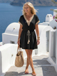 Margo & Main – Pira black crochet trim short sleeve dress, full front view, US women's sizes