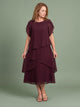 Melba Lane - burgundy layered tier midi dress with short sleeves, full length, AU women's sizes