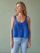 Melba Lane - blue lace trim tie front cami top, full length view, AU women's sizes