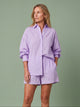Melba Lane - lilac striped shirt and shorts set worn as an outfit, full length, AU women's sizes