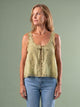 Melba Lane - sage lace trim tie front cami top, full length view, AU women's sizes