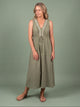 Melba Lane - green sleeveless midi dress with a tie waist, full length view, AU women's sizes