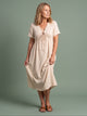 Melba Lane - beige tie front gauze midi dress, full length studio view, AU women's sizes
