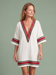 Melba Lane - white woven tunic beach dress with embroidered trim, full length, AU women's sizes
