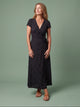 Melba Lane - navy polka dot wrap maxi dress with a tie waist, full length, AU women's sizes