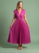 Melba Lane - pink pleated V neck midi dress with deep neckline, full length, AU women's sizes