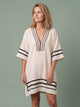 Melba Lane - beige woven tunic beach dress with embroidered trim, full length, AU women's sizes