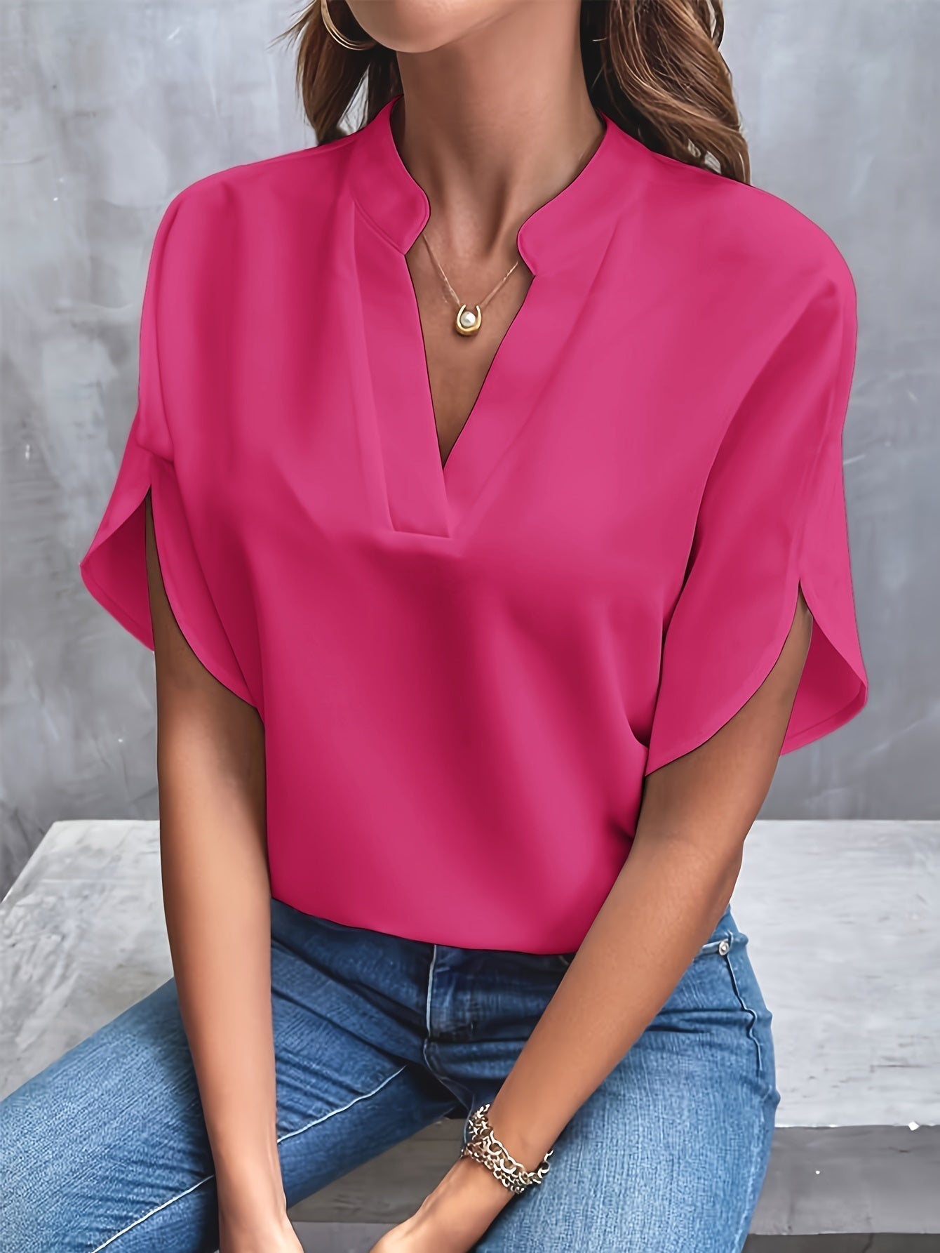 Laurel Split Neck Flutter Sleeve Blouse