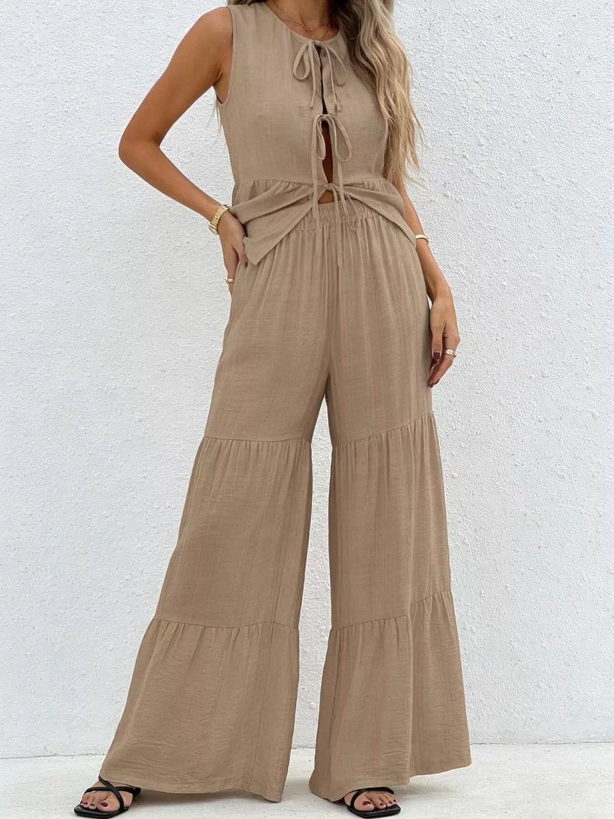 Verona Lightweight Tie Front Two Piece Pants Set