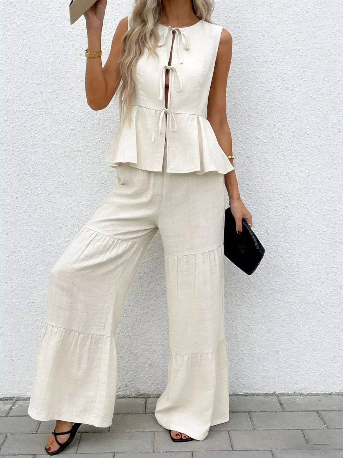 Verona Lightweight Tie Front Two Piece Pants Set