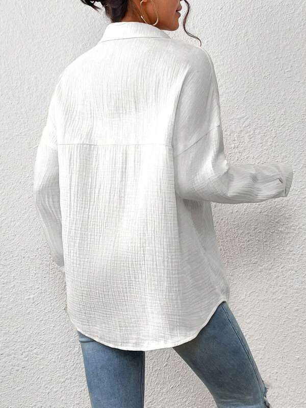 Margo & Main – lightweight cotton gauze button-up shirt, side view, US women's sizes