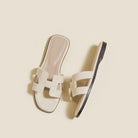 Margo & Main – Milky white croc-embossed H-strap slide sandals, top view, US women's sizes
