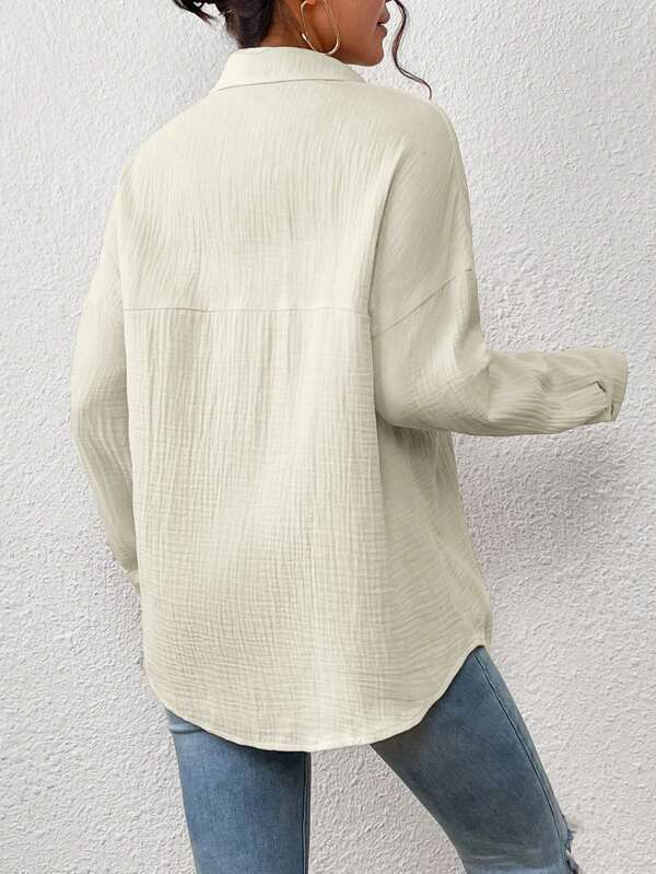 Margo & Main – lightweight cotton gauze button-up shirt, styled view, US women's sizes