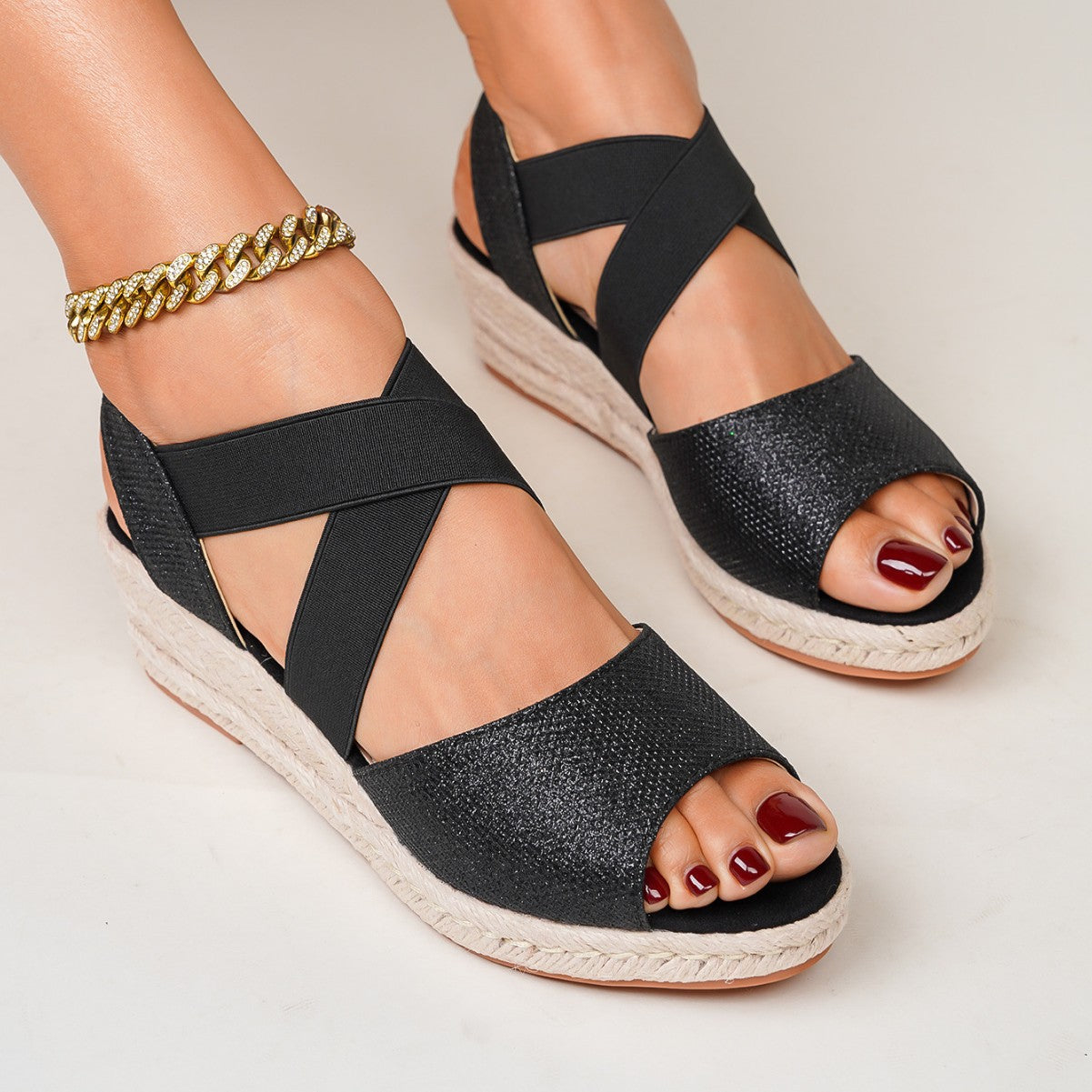 Nora Cross Strap Wedge Sandals