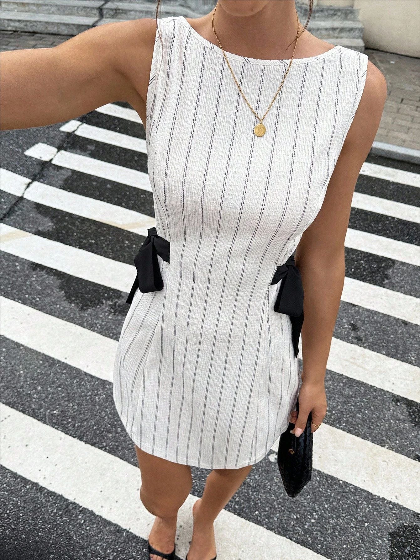 Josephina Striped Bow Mini Dress