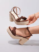 Margo & Main – Knotted Bow Espadrille Wedge Sandals, close-up view, US women's sizes