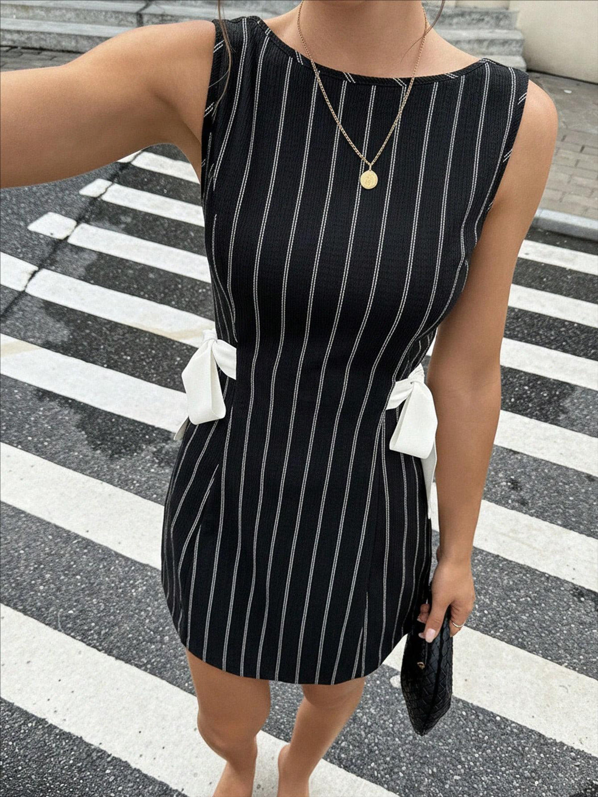 Josephina Striped Bow Mini Dress